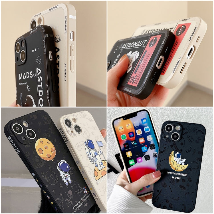 For iPhone 16 Plus Astronaut Pattern Silicone Straight Edge Phone Case(Mars Astronaut-Black) - iPhone 16 Plus Cases by buy2fix | Online Shopping UK | buy2fix