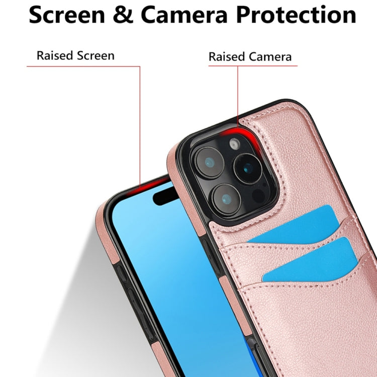 For iPhone 16 Pro Litchi Leather Skin Card Slots Phone Case(Rose Gold) - iPhone 16 Pro Cases by buy2fix | Online Shopping UK | buy2fix