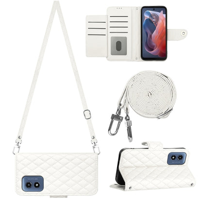 For Motorola Moto G Play 4G 2024 Rhombic Texture Flip Leather Phone Case with Long Lanyard(White) - Motorola Cases by buy2fix | Online Shopping UK | buy2fix