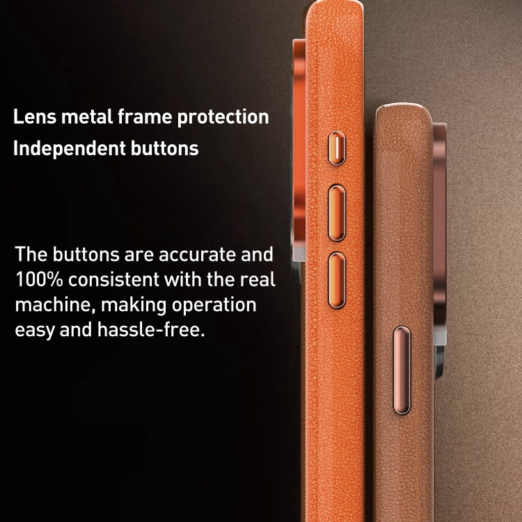 For iPhone 12 Pro Max Metal Lens Frame Leather Magsafe Full Coverage Shockproof Phone Case(Orange) - iPhone 12 Pro Max Cases by buy2fix | Online Shopping UK | buy2fix