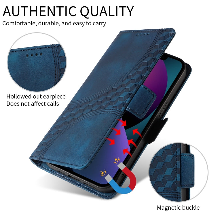 For iPhone 16 Embossed Rhombus Starry Leather Phone Case(Blue) - More iPhone Cases by buy2fix | Online Shopping UK | buy2fix