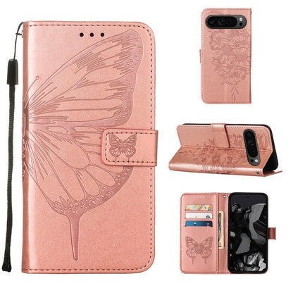 For Google Pixel 9 Pro Embossed Butterfly Leather Phone Case(Rose Gold) - Google Cases by buy2fix | Online Shopping UK | buy2fix