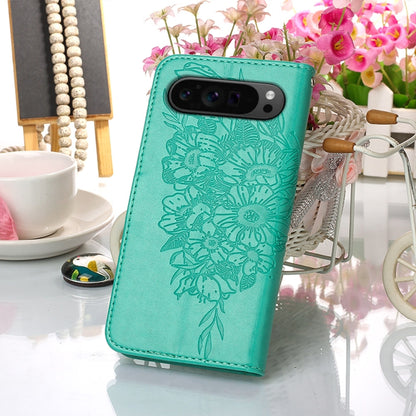 For Google Pixel 9 Pro Embossed Butterfly Leather Phone Case(Green) - Google Cases by buy2fix | Online Shopping UK | buy2fix