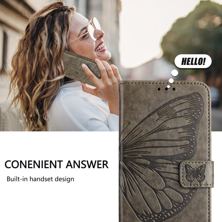 For Google Pixel 9 Pro XL Embossed Butterfly Leather Phone Case(Grey) - Google Cases by buy2fix | Online Shopping UK | buy2fix