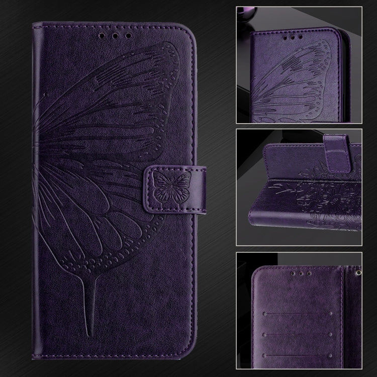 For Google Pixel 9 Pro XL Embossed Butterfly Leather Phone Case(Dark Purple) - Google Cases by buy2fix | Online Shopping UK | buy2fix