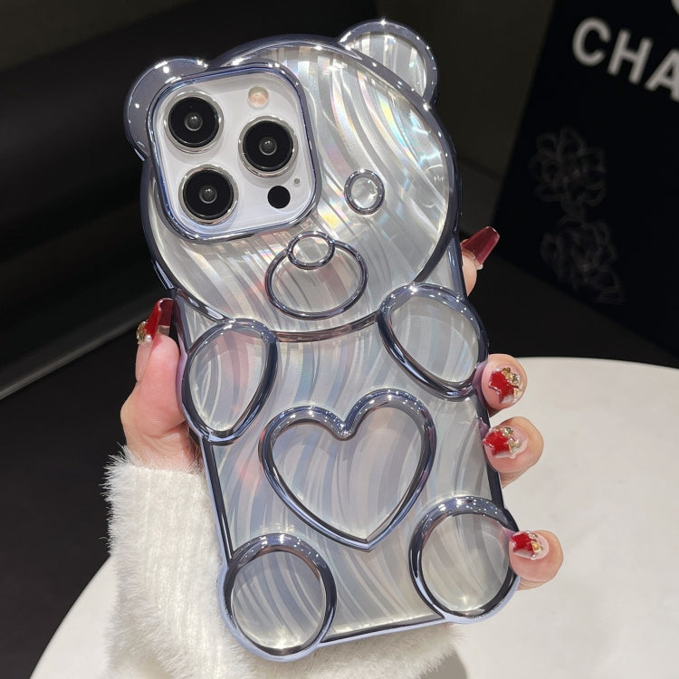 For iPhone 16 Pro Max Bear Shaped Embossed Electroplated Laser TPU Phone Case(Blue) - iPhone 16 Pro Max Cases by buy2fix | Online Shopping UK | buy2fix