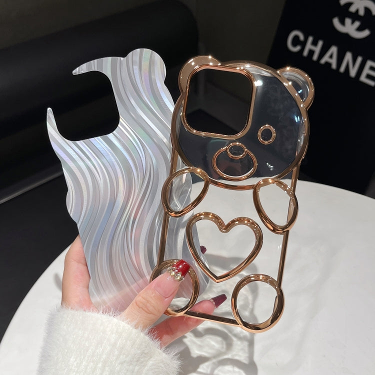 For iPhone 16 Pro Max Bear Shaped Embossed Electroplated Laser TPU Phone Case(Gold) - iPhone 16 Pro Max Cases by buy2fix | Online Shopping UK | buy2fix