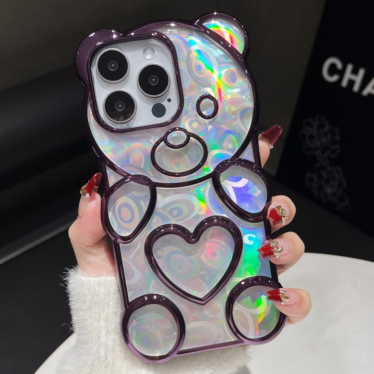 For iPhone 16 Pro Max Bear Shape Electroplated Laser TPU Phone Case(Purple) - iPhone 16 Pro Max Cases by buy2fix | Online Shopping UK | buy2fix