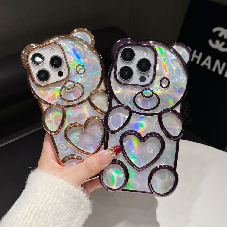 For iPhone 16 Pro Max Bear Shape Electroplated Laser TPU Phone Case(Purple) - iPhone 16 Pro Max Cases by buy2fix | Online Shopping UK | buy2fix