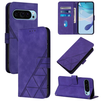 For Google Pixel 9 Pro XL Crossbody 3D Embossed Flip Leather Phone Case(Purple) - Google Cases by buy2fix | Online Shopping UK | buy2fix