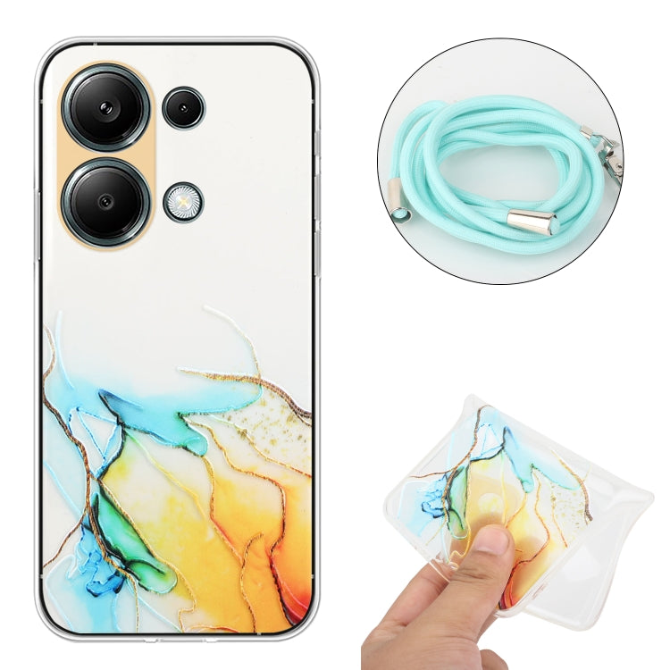 For Xiaomi Redmi Note 13 Pro 4G / Poco M6 Pro 4G Hollow Marble Pattern TPU Phone Case with Neck Strap Rope(Yellow) - Note 13 Pro Cases by buy2fix | Online Shopping UK | buy2fix