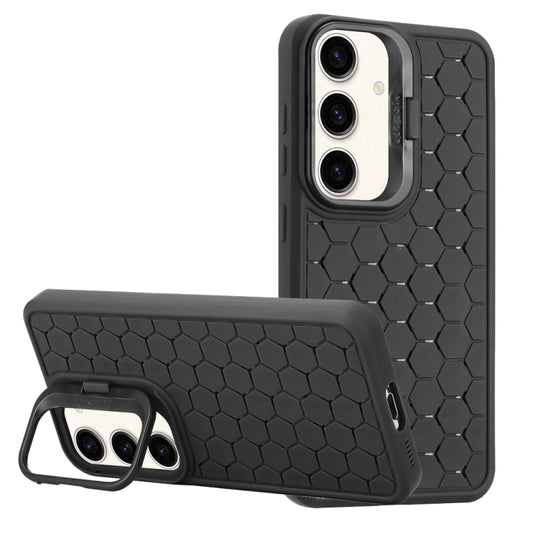 For Samsung Galaxy S24+ 5G Honeycomb Radiating Lens Holder Magsafe Phone Case(Black) - Galaxy S24+ 5G Cases by buy2fix | Online Shopping UK | buy2fix