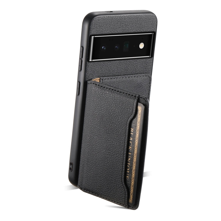 For Google Pixel 6 Pro Calf Texture Card Bag Design Full Coverage Phone Case(Black) - Google Cases by buy2fix | Online Shopping UK | buy2fix