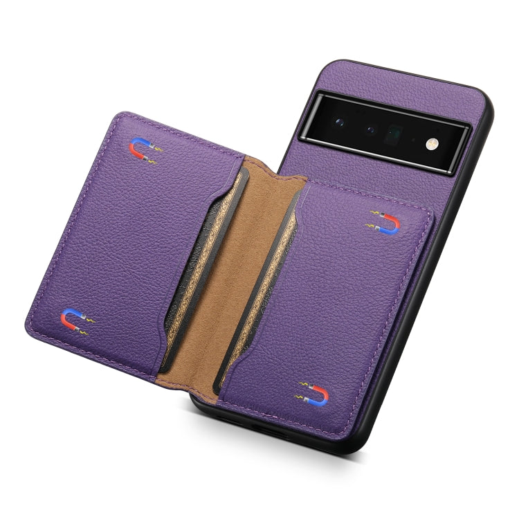 For Google Pixel 6 Pro Calf Texture Card Bag Design Full Coverage Phone Case(Purple) - Google Cases by buy2fix | Online Shopping UK | buy2fix