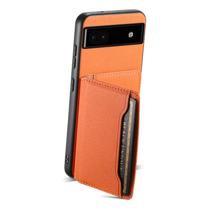 For Google Pixel 6a Calf Texture Card Bag Design Full Coverage Phone Case(Orange) - Google Cases by buy2fix | Online Shopping UK | buy2fix