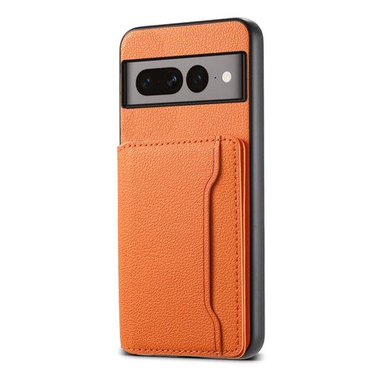 For Google Pixel 7 Pro 5G Calf Texture Card Bag Design Full Coverage Phone Case(Orange) - Google Cases by buy2fix | Online Shopping UK | buy2fix