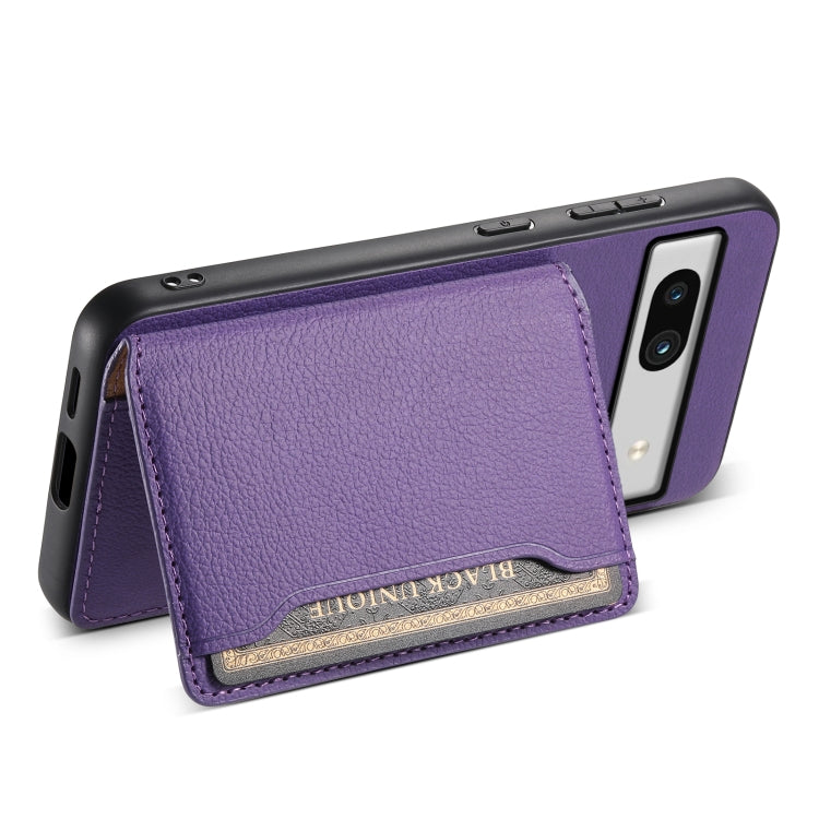 For Google Pixel 7a Calf Texture Card Bag Design Full Coverage Phone Case(Purple) - Google Cases by buy2fix | Online Shopping UK | buy2fix