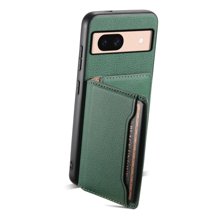 For Google Pixel 8a Calf Texture Card Bag Design Full Coverage Phone Case(Green) - Google Cases by buy2fix | Online Shopping UK | buy2fix