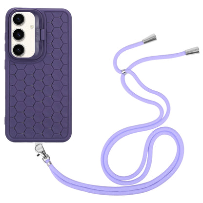 For Samsung Galaxy S24+ 5G Honeycomb Radiating Lens Holder Magsafe Phone Case with Lanyard(Purple) - Galaxy S24+ 5G Cases by buy2fix | Online Shopping UK | buy2fix