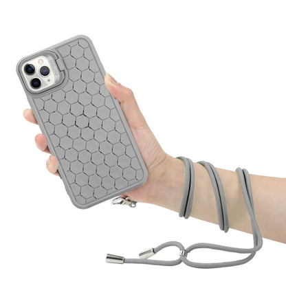 For iPhone 11 Pro Max Honeycomb Radiating Lens Holder Magsafe Phone Case with Lanyard(Grey) - iPhone 11 Pro Max Cases by buy2fix | Online Shopping UK | buy2fix