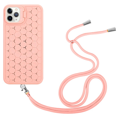 For iPhone 11 Pro Honeycomb Radiating Lens Holder Magsafe Phone Case with Lanyard(Pink) - iPhone 11 Pro Cases by buy2fix | Online Shopping UK | buy2fix