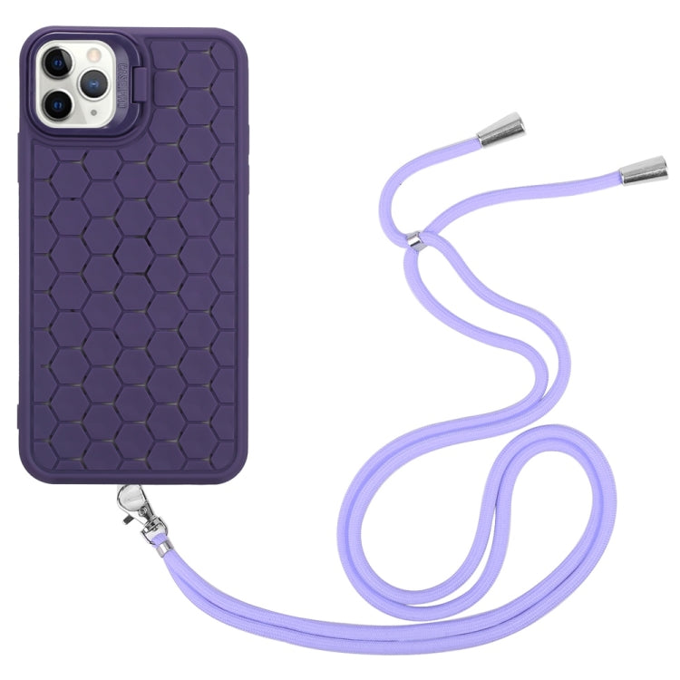 For iPhone 16 Pro Max Honeycomb Radiating Lens Holder Magsafe Phone Case with Lanyard(Purple) - iPhone 16 Pro Max Cases by buy2fix | Online Shopping UK | buy2fix