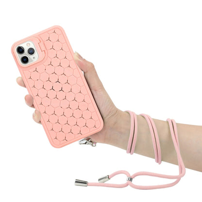 For iPhone 16 Pro Honeycomb Radiating Lens Holder Magsafe Phone Case with Lanyard(Pink) - iPhone 16 Pro Cases by buy2fix | Online Shopping UK | buy2fix