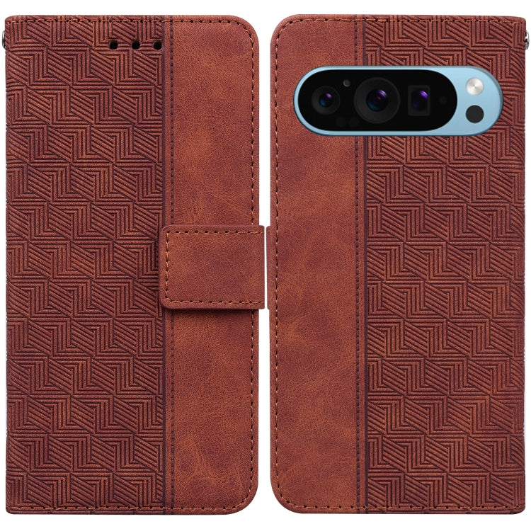 For Google Pixel 9 Geometric Embossed Leather Phone Case(Brown) - Google Cases by buy2fix | Online Shopping UK | buy2fix