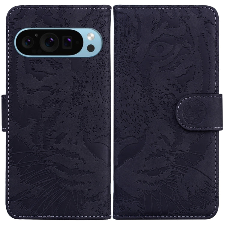 For Google Pixel 9 Tiger Embossing Pattern Flip Leather Phone Case(Black) - Google Cases by buy2fix | Online Shopping UK | buy2fix