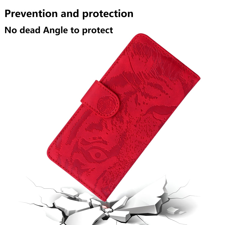 For Google Pixel 9 Tiger Embossing Pattern Flip Leather Phone Case(Red) - Google Cases by buy2fix | Online Shopping UK | buy2fix