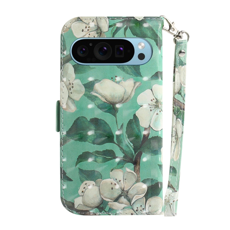 For Google Pixel 9 Pro 3D Colored Horizontal Flip Leather Phone Case(Watercolor Flower) - Google Cases by buy2fix | Online Shopping UK | buy2fix