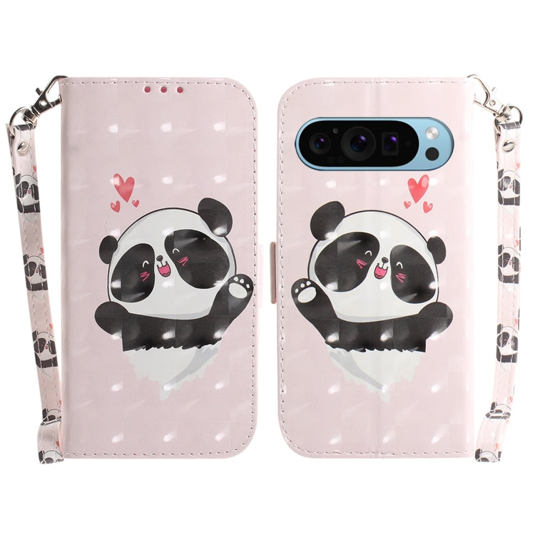 For Google Pixel 9 Pro 3D Colored Horizontal Flip Leather Phone Case(Heart Panda) - Google Cases by buy2fix | Online Shopping UK | buy2fix