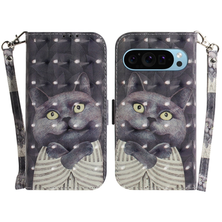 For Google Pixel 9 3D Colored Horizontal Flip Leather Phone Case(Hug Cat) - Google Cases by buy2fix | Online Shopping UK | buy2fix