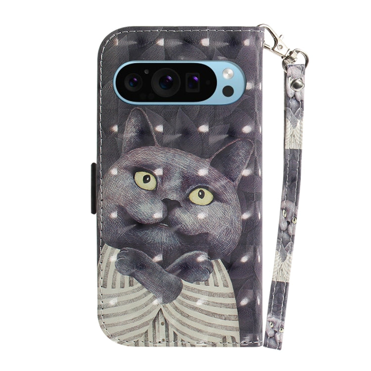 For Google Pixel 9 3D Colored Horizontal Flip Leather Phone Case(Hug Cat) - Google Cases by buy2fix | Online Shopping UK | buy2fix