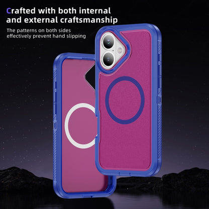 For iPhone 16 Plus Guard Magsafe Magnetic Ring Matte Phone Case(Blue+Rose Red) - iPhone 16 Plus Cases by buy2fix | Online Shopping UK | buy2fix