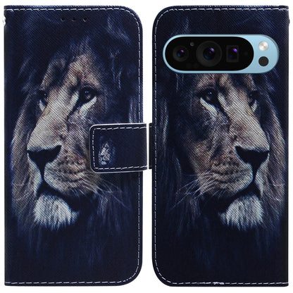 For Google Pixel 9 Pro Coloured Drawing Flip Leather Phone Case(Lion) - Google Cases by buy2fix | Online Shopping UK | buy2fix