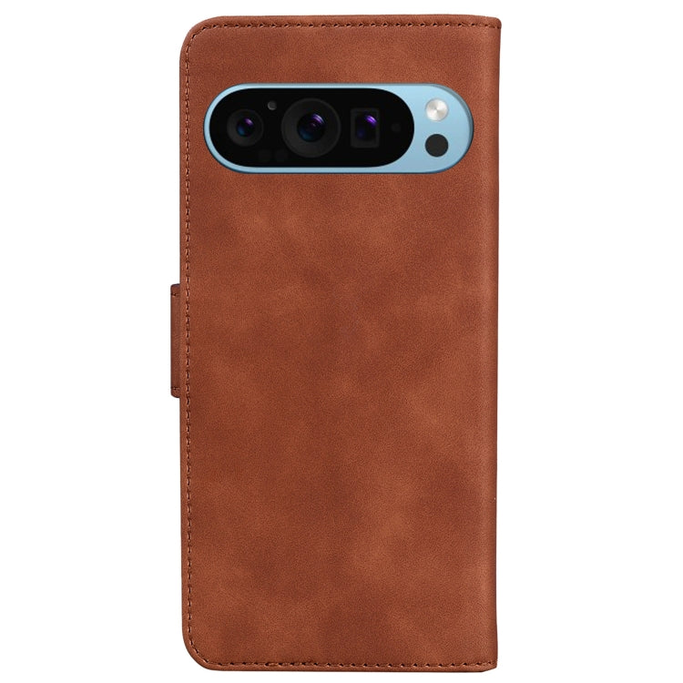 For Google Pixel 9 Skin Feel Pure Color Flip Leather Phone Case(Brown) - Google Cases by buy2fix | Online Shopping UK | buy2fix