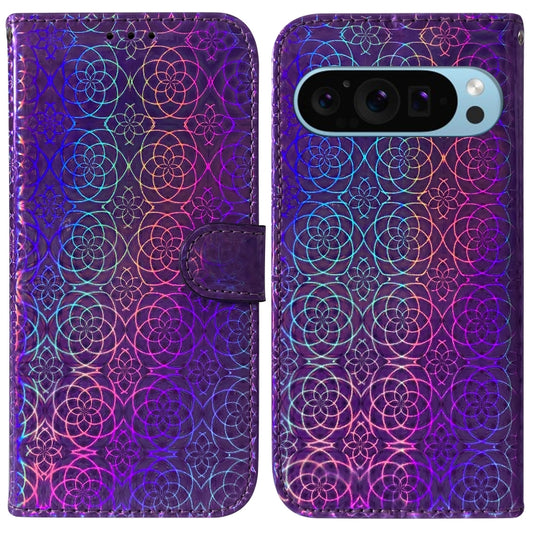 For Google Pixel 9 Pro Colorful Magnetic Buckle Leather Phone Case(Purple) - Google Cases by buy2fix | Online Shopping UK | buy2fix