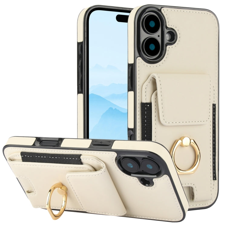 For iPhone 16 Plus Elastic Card Bag Ring Holder Phone Case(White) - iPhone 16 Plus Cases by buy2fix | Online Shopping UK | buy2fix