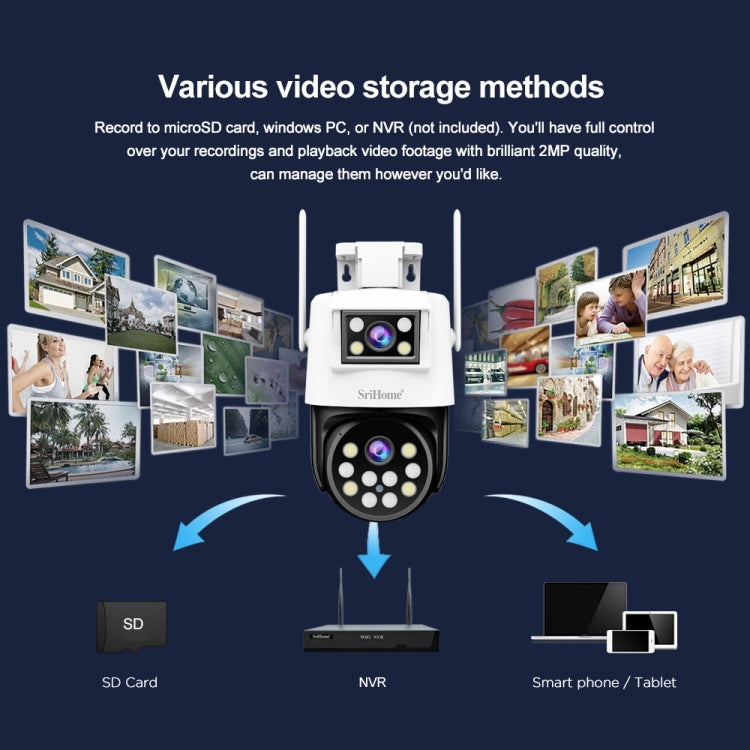 SriHome SH048 2MP + 2MP Humanoid Tracking Smart Night Vision Dual Lens IP Camera(US Plug) - Wireless Camera by SriHome | Online Shopping UK | buy2fix