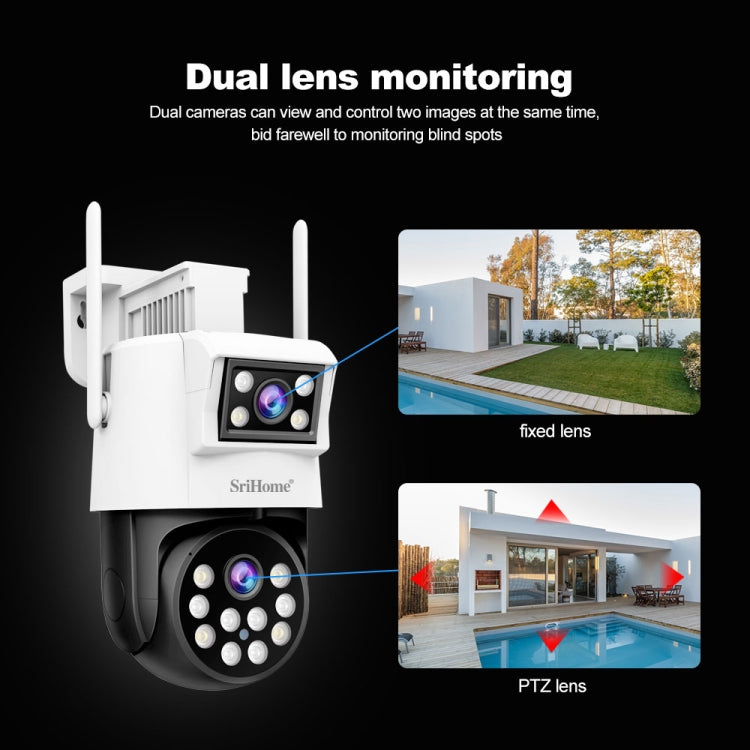 SriHome SH048 2MP + 2MP Humanoid Tracking Smart Night Vision Dual Lens IP Camera(AU Plug) - Wireless Camera by SriHome | Online Shopping UK | buy2fix
