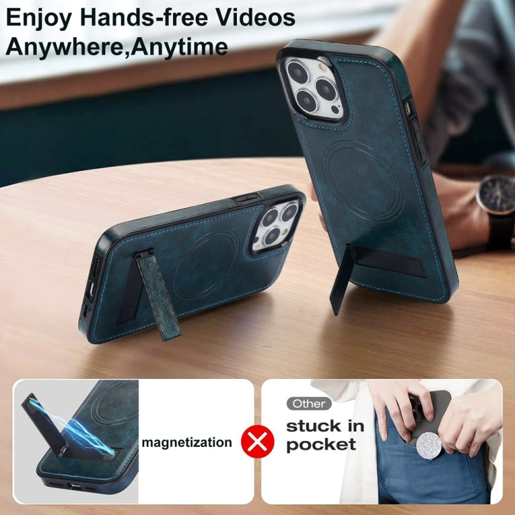 For iPhone 15 Pro Max Retro Leather Invisible Stand MagSafe Phone Case(Blue) - iPhone 15 Pro Max Cases by buy2fix | Online Shopping UK | buy2fix