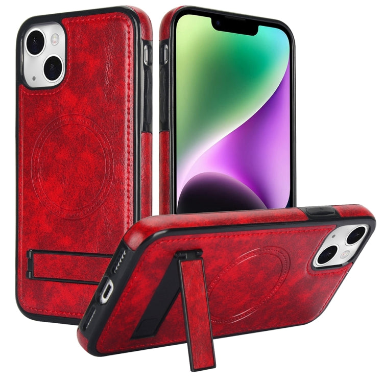 For iPhone 13 mini Retro Leather Invisible Stand MagSafe Phone Case(Red) - iPhone 13 mini Cases by buy2fix | Online Shopping UK | buy2fix