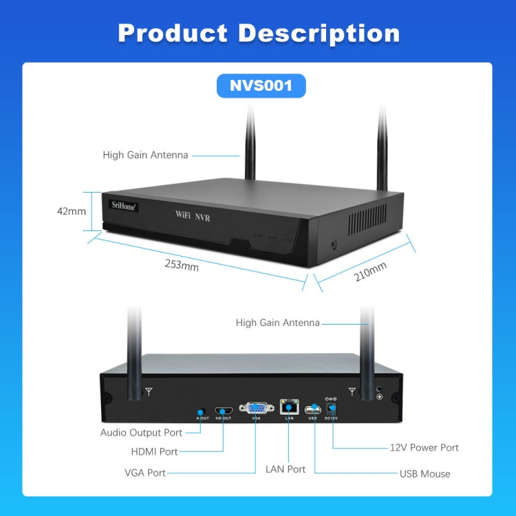 SriHome NVS001E-IPC047 Ultra HD 4 Channel WiFi Network Video Recorder Set(AU Plug) - Video Recorder Kit by SriHome | Online Shopping UK | buy2fix