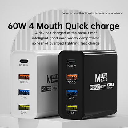 Ma-Ant 60W USB-C/Type-C+3 USB Multi-port Fast Charging Charger, Plug:US Plug(Black) - USB Charger by buy2fix | Online Shopping UK | buy2fix