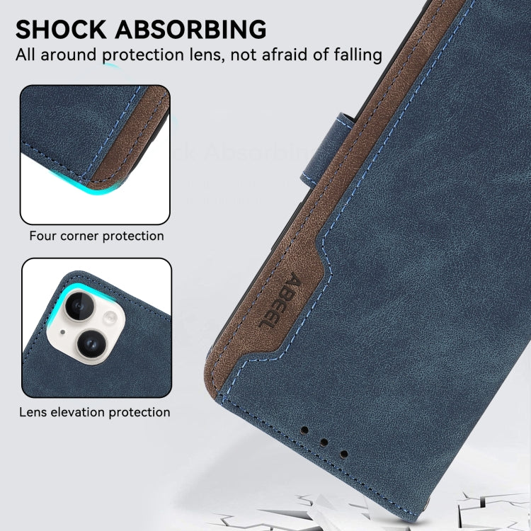 For iPhone 16 Pro ABEEL Color Block Magnetic RFID Leather Phone Case(Blue-Brown) - iPhone 16 Pro Cases by buy2fix | Online Shopping UK | buy2fix