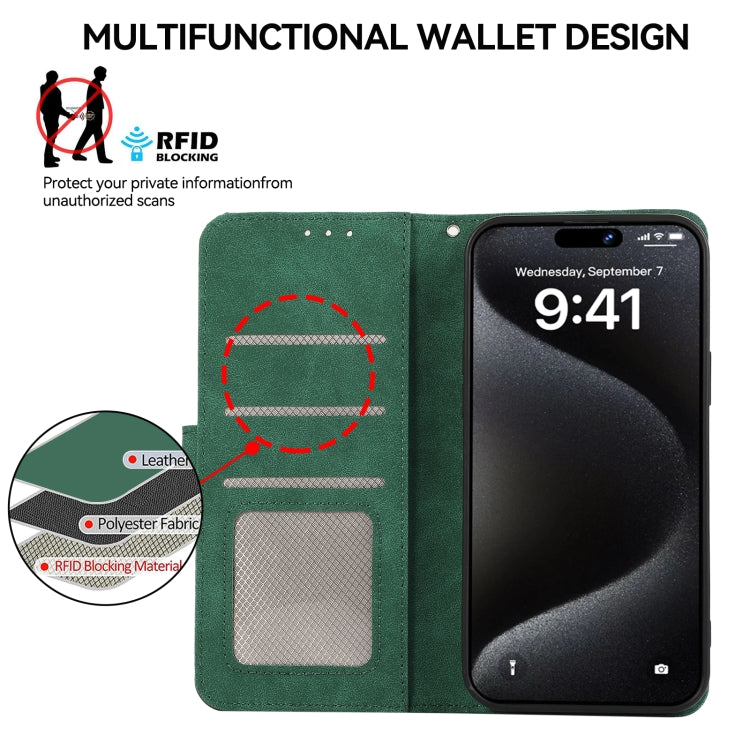 For iPhone 16 Pro ABEEL Color Block Magnetic RFID Leather Phone Case(Green-Black) - iPhone 16 Pro Cases by buy2fix | Online Shopping UK | buy2fix