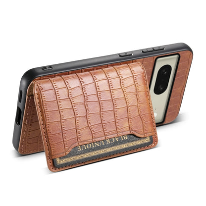 For Google Pixel 8 Crocodile Texture Card Bag Design Full Coverage Phone Case(Brown) - Google Cases by buy2fix | Online Shopping UK | buy2fix