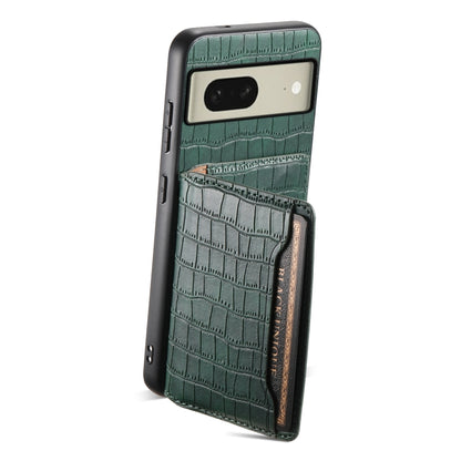 For Google Pixel 8 Crocodile Texture Card Bag Design Full Coverage Phone Case(Green) - Google Cases by buy2fix | Online Shopping UK | buy2fix