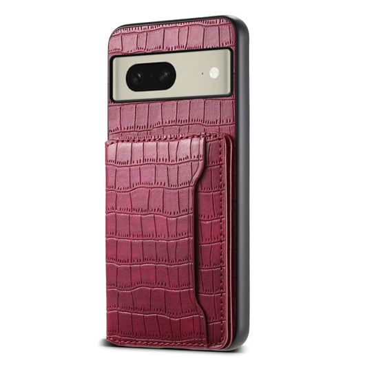 For Google Pixel 8 Crocodile Texture Card Bag Design Full Coverage Phone Case(Red) - Google Cases by buy2fix | Online Shopping UK | buy2fix